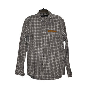 Sean John Mens Shirt Size Large Gray White Check Button Front Cotton Blend‎